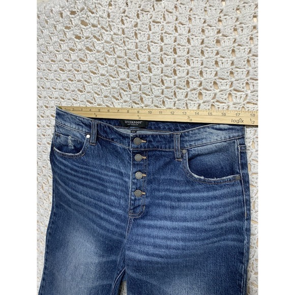 Liverpool Jean Size 12/31 Blue Denim High Rise Straight Leg Stretch Button Fly - Picture 5 of 12